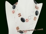 rpn257 casual style spring shell & Black agate rope necklace in wholesale