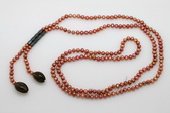 rpn262 Pretty 5-6mm wine red potato pearl Rope necklace with 2 Smokey Quartz Drops