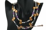 rpn271 Stylish White and gold pearl rope necklace with jasper ovals