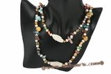 Rpn295 Colorful Pearl Clearance Rope Necklace with Truquoise Beads