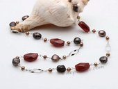 rpn308 Hand wired freshwater pearl and agate rope necklace