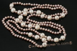 rpn312 Smart White Whorl Potato Pearl rope costume necklace