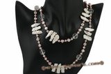 rpn313 Beautiful White biwa pearl and purple cultured Pearl rope Necklace