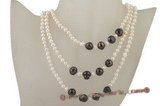 rpn314 Smart White and black Cultured Potato Pearl rope costume necklace