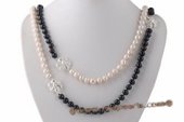 Rpn362 Hand Knotted White and Black Potato Pearl Rope Necklace