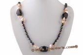 Rpn368 Fantastic Black Agate and Freshwater Nugget Pearl Party Opera Necklace