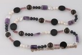 Rpn369 Fantastic Gemstone and Freshwater Pearl Party Opera Necklace