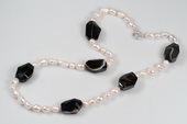 Rpn380 Large Baroque Pearl and Black Agate Opera Necklace in wholesale