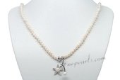 Rpn389 Designer Potato Seed Pearl Opera Necklace with Sterling Silver Flower Pendant