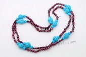 Rpn395 Multicolour Nugget Pearl and Turquoise Long Necklace