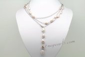 Rpn408 Purple Color Freshwater Nugget Pearl Long Silver Toned Chain Necklace