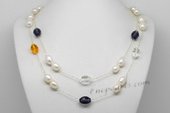 Rpn43 Elegance Genuine Gems and Rice Pearls Sterling Silver Chain Necklace