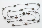 Rpn424 Designer Dark Brown Baroque pearl and Cord Rope Necklace