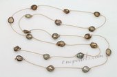 Rpn425 Classic Light Brown Baroque pearl and Cord Rope Necklace