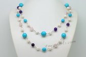 Rpn426 Elegance Hand Crafted Pearl and Gemstone Rope Necklace