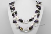 Rpn427 Freshwater Pearl Necklace with Coin Pearl, Amethyst & Crystal