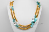 Rpn428  Freshwater Pearl Rope Necklace with Yellow Pearl& Crystal