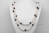 Rpn429 White and Black Culutred Pearl Rope Necklace with Crystal Beads