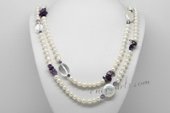 Rpn430 Freshwater Pearl Necklace with Large Coin Pearl and Amethyst