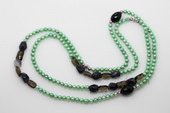 Rpn434 Freshwater Pearl Necklace with Potato Green Pearls, Black Agate, Amethyst & Smoky Quartz