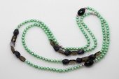 Rpn434 Freshwater Pearl Necklace with Potato Green Pearls, Black Agate, Amethyst & Smoky Quartz