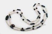 Rpn437 Freshwater Pearl Necklace with Black Biwa Pearl, Black Agate & Smoky Quartz