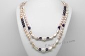 Rpn441 Freshwater Pearl Necklace with 7-8mm Rice Purple Pearl and Amethyst