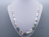 Rpn444 Fabulous Cluster Seed Pearl Opera Necklace with Shell Beads