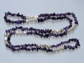 Rpn447 Elegant Amethyst Chip and Cultured Nugget Pearl Rope Necklace