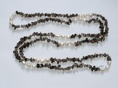 Rpn448  Elegant Baroque Nugget Pearl Rope Necklace With Smoky Quartz Chip