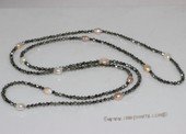 rpn451  Designer man made crystal beads rope necklace with 8-9mm nugget pearl