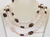 rpn459 Freshwater Potato and Rice Pearl Rope Necklace with  Smoky Quartz