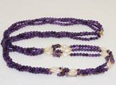 Rpn460 Fashion purple amethyst beads  & white nugget  pearl Rope Necklace