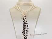 rpn462  Three Strand   freshwater rice  pearl Long Style  scarf Necklace