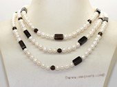 rpn463 Freshwater Potato Pearl Rope Necklace with  Smoky Quartz