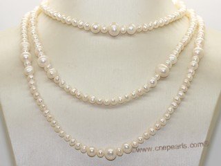 rpn464  Long Rope Style Necklace With Natural White Cultured Freshwater Pearl