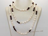 Rpn465 Fashion long drilled Nugget Pearl  and Garnet Beads Rope Necklace