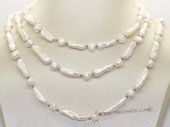 Rpn466 Style  White Color Biwa Pealr Rope Necklace with Nugget Pearl