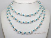 Rpn471 Long Strand Potato Pearl Rope Necklace with Turquoise Beads