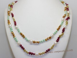 rpn472 Freshwater Rice and Nugget Pearl Rope Necklace in Multi-Color