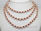 Rpn473 Long Strand Potato Pearl Rope Necklace with Coral Beads