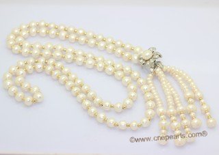 rpn474 hand knotted 8-9mm and 5-6mm button pearl  opera necklace