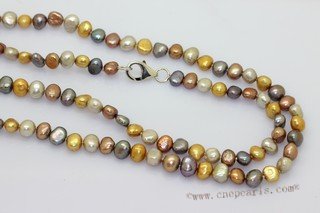 rpn482 wholesale 7-8mm mixing color nugget pearl rope long necklace with Sterling Clasp