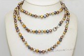 rpn482 wholesale 7-8mm mixing color nugget pearl rope long necklace with Sterling Clasp