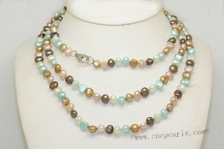 rpn483 wholesale 7-8mm mixing color nugget pearl rope long necklace with Sterling Clasp