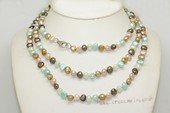 rpn483 wholesale 7-8mm mixing color nugget pearl rope long necklace with Sterling Clasp