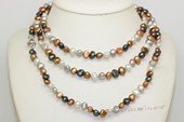 rpn484 wholesale 7-8mm mixing color nugget pearl rope long necklace with Sterling Clasp