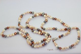 rpn486 wholesale 7-8mm mixing color nugget pearl rope long necklace with Sterling Clasp