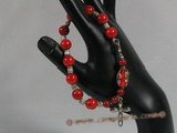 rybr001 8mm red coral beads rosary bracelet jewelry