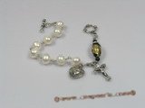 rybr022  Wire-wrapped white potato pearl rosary bracelet in wholesale